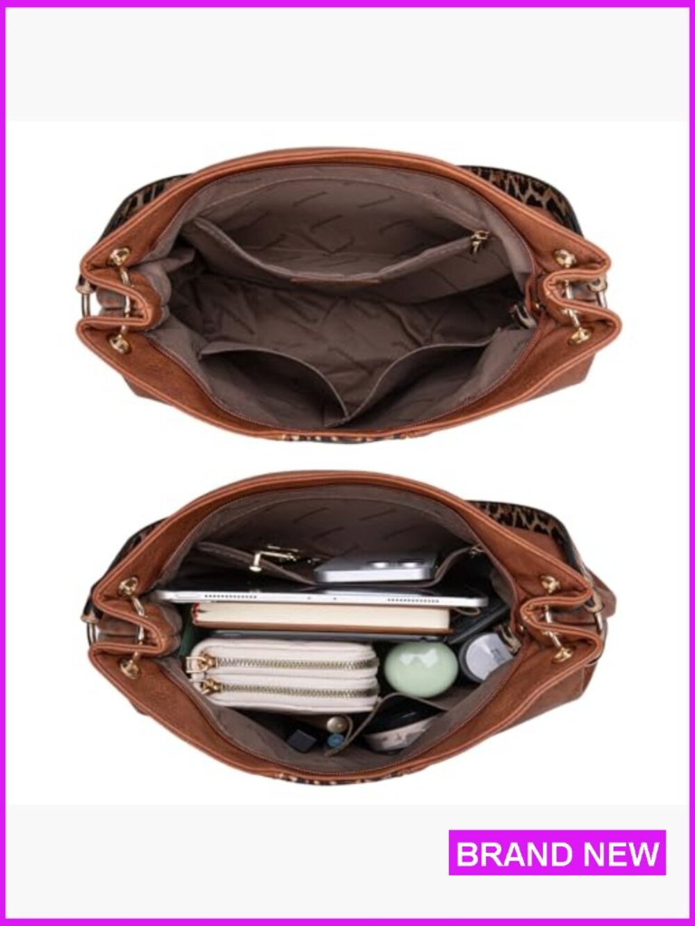 Faux Leather Hobo Bag with Back Pocket Spacious Shoulder Tote Zipper Closure - Picture 4 of 7